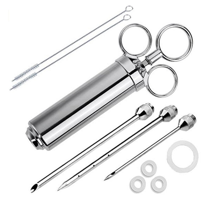 Meat Injector Stainless Steel Cooking Syringe with 3 Needles